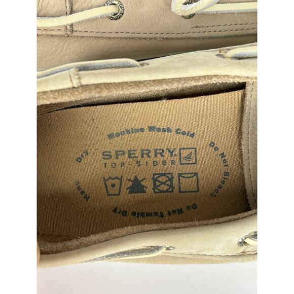 Sperry Top Sider Mens 9.5 M Light Tan Leather Navy Trim Boat Shoe Non Slip - Picture 5 of 8